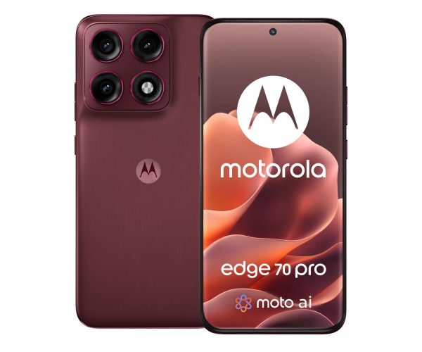 Motorola edge 70 Pro Zinfandel – widok frontu i tylnego panelu