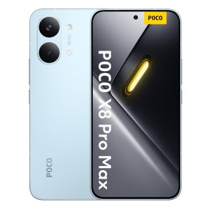 POCO X8 Pro Max Blue – widok telefonu z przodu i tyłu