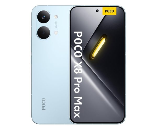 POCO X8 Pro Max Blue – widok telefonu z przodu i tyłu