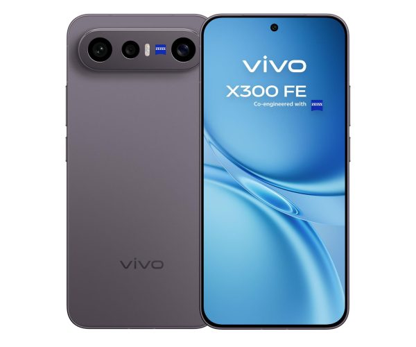 vivo X300 FE 5G w kolorze czarnym – widok przodu i tyłu