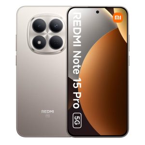 Xiaomi Redmi Note 15 Pro 5G w kolorze tytanowym – widok z przodu i tyłu